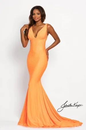 Johnathan Kayne 9213 Crystal Studded Empire Waist Fitted Mermaid Gown