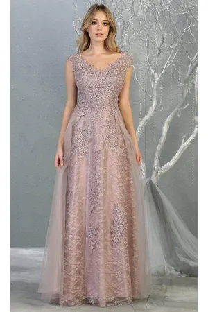 May Queen MQ1799B Embroidered V-neck A-line Dress