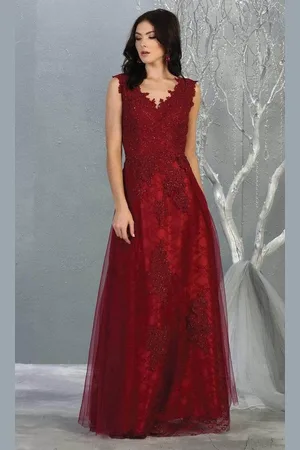 May Queen MQ1799B Embroidered V-neck A-line Dress