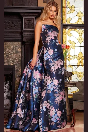 JOVANI 23893 - Strapless Floral Print Evening Gown
