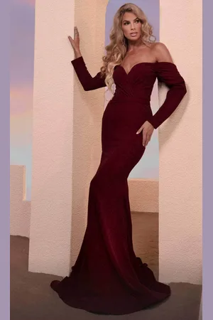 MNM Couture N0230B - Off Shoulder Glitter Evening Gown