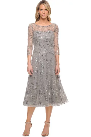 La Femme 30002 - Laced And Beaded Short A Line Dress