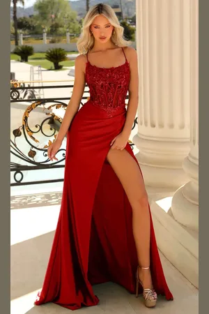 Clarisse 810708 - Applique Corset Prom Gown with Slit