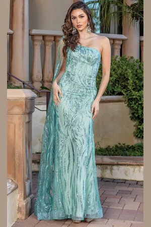 Dancing Queen 4350 - Asymmetrical Neck Sequined Gown