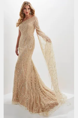 Panoply 14121 - Flutter Sleeve Beaded Evening Gown