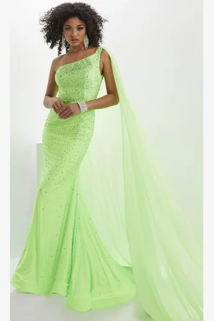Panoply 14135 - One Shoulder Evening Gown With Cape