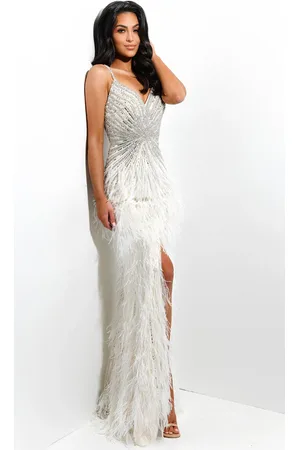 Jasz Couture 7366 Embellished Sweetheart Neckline With High Slit Sheath Dress