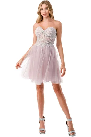 Aspeed Design S2745B - Embroidered Strapless Cocktail Dress