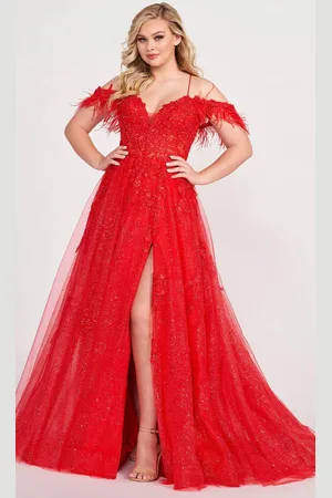 Ellie Wilde EW34066 - Crystal Feather Trim A line Prom Dress