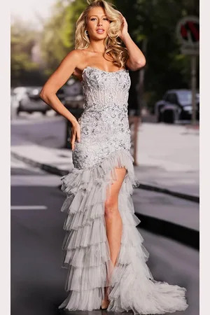 JOVANI 38489 - Fringe Tiered Embroidered Gown