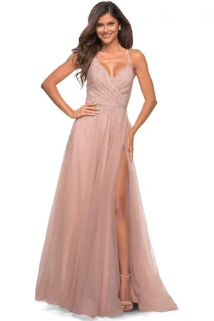 La Femme 29920 Beaded V Neck A-line Gown