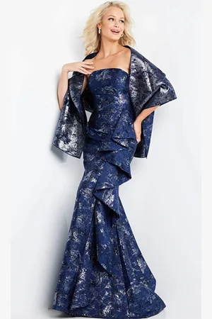 JOVANI 08685 - Straight Across Trumpet Dress with Shawl