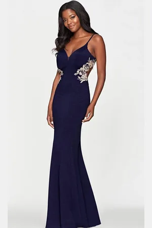 FAVIANA S10668 V Neck Side Detailed Long Gown