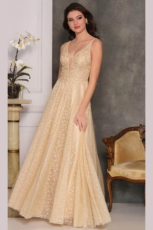 Dave & Johnny A10406 - Laced Plunging Neckline Long Dress
