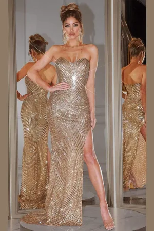 Portia and Scarlett PS22410C Sparkling Sheath Dress With Slit