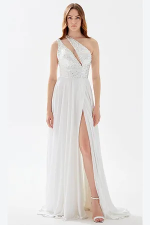 TARIK EDIZ 52045 - Beaded Asymmetric Neck Prom Gown