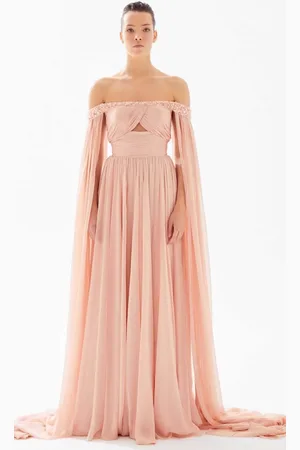 TARIK EDIZ 98225 - Off-Shoulder Chiffon Evening Dress