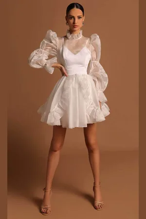 TARIK EDIZ 53143 - Ruffle Illusion Cocktail Dress