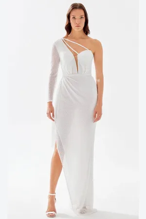 TARIK EDIZ 52111 - Asymmetric Shimmer Net Prom Dress