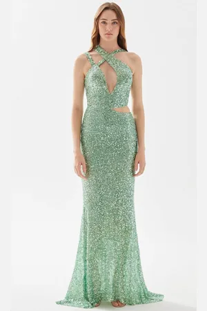 TARIK EDIZ 52066 - Halter Neck Sequined Prom Gown