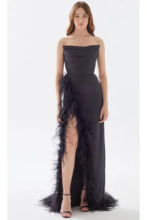 TARIK EDIZ 52004 - Strapless Feathered Slit Prom Gown
