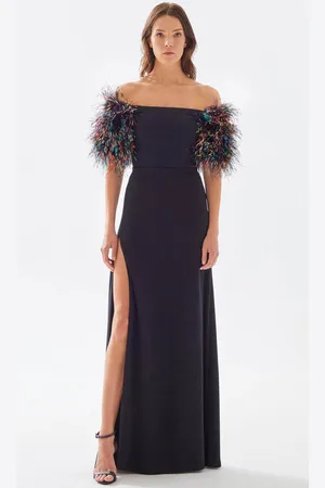 TARIK EDIZ 52033 - Feathered A-Line Prom Dress