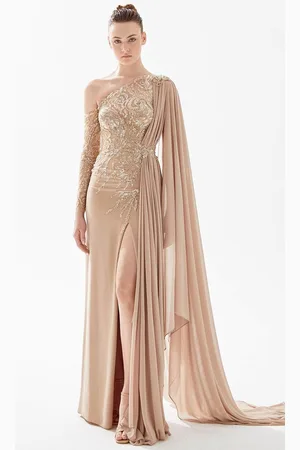 TARIK EDIZ 98304 - Asymmetric Beaded Bodice Evening Gown