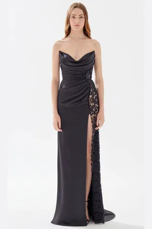 TARIK EDIZ 52013 - Pleated Lace Evening Dress