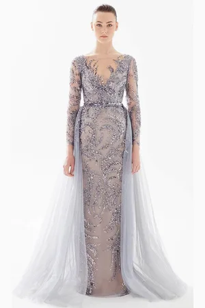 TARIK EDIZ 98294 - Embellished Overlay Evening Dress