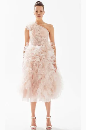 TARIK EDIZ 98266 - Ruffled Tea-Length Evening Dress
