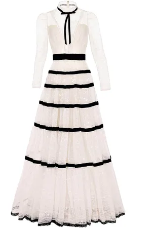 Janique K7031 Long Sleeve High Neck Lace A-Line Gown