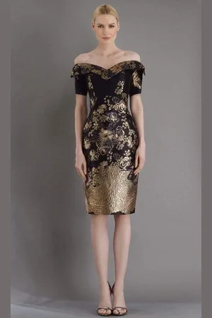 Janique 1939 Off-Shoulder Metallic Cocktail Dress
