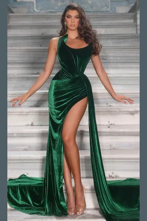 Portia and Scarlett PS23669 - Asymmetrical Velvet Classic Prom Gown