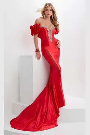 Panoply 14126 - Off Shoulder Ruffle Evening Gown