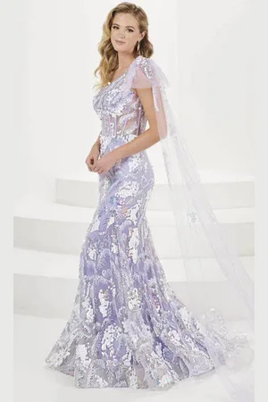 Tiffany & Co. 16082 - Sequined Illusion Cape Evening Gown