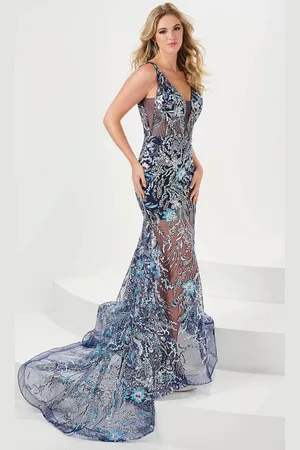 Panoply 14172 - Sequin Illusion Mermaid Evening Gown