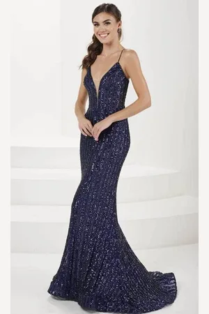 Tiffany & Co. 16092 - Striped Sequin Plunging Evening Gown