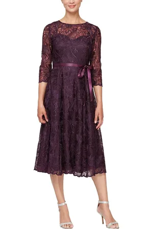 Alex Evenings 8117835 Quarter Sleeves Embroidered A-Line Dress