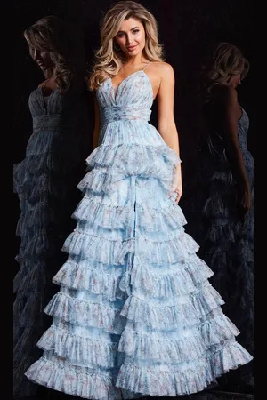 JOVANI 36571 - Floral Mesh A-Line Prom Dress
