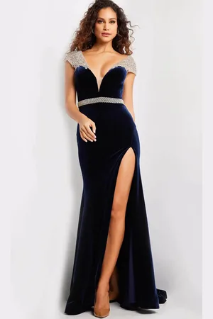JOVANI 37246 - Cap Sleeve Velvet Evening Dress