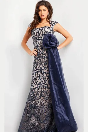 JOVANI 37203 - Embellished Waist Floral Dress
