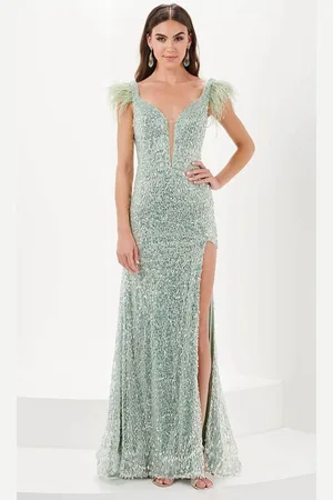 Tiffany & Co. 16055 - Feather Plunged Evening Gown