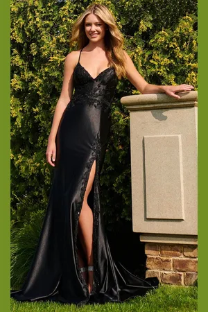 FAVIANA 11010 - Satin V-Neck Prom Gown