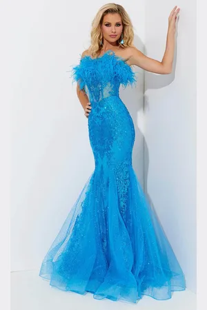 Jasz Couture 7572 - Feather Strapless Prom Dress