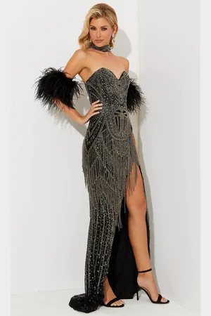 Jasz Couture 7509 - Bead Fringed Sheath Prom Dress