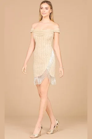 Lara Dresses 9970 - Sparkling Off-Shoulder Cocktail Dress