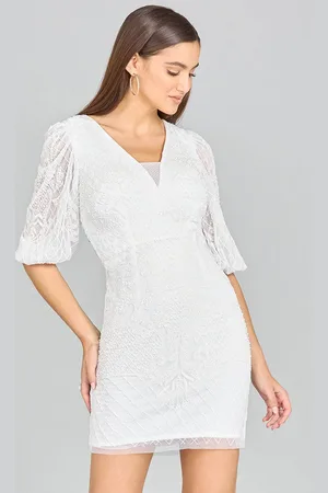 Lara Dresses 51118 - Puff Sleeve Beaded Bridal Dress