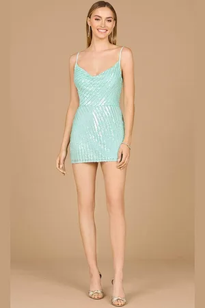 Lara Dresses 9971 - Beaded Cowl Cocktail Dress