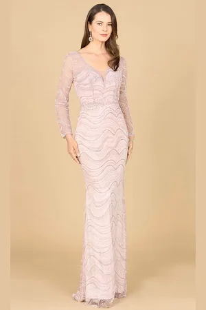 Lara Dresses 29152 - Illusion Long Sleeve Rhinestone Embellished Gown