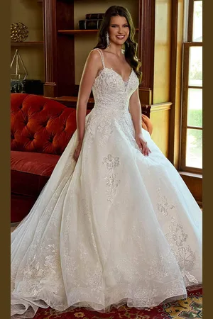 Rachel Allan RB3180 - Dual Straps Lace Appliqued Bridal Gown
